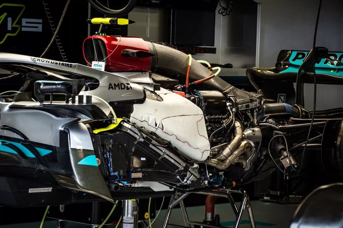 Mercedes engine in Mercedes' W13 chassis (via Motorsport.com).