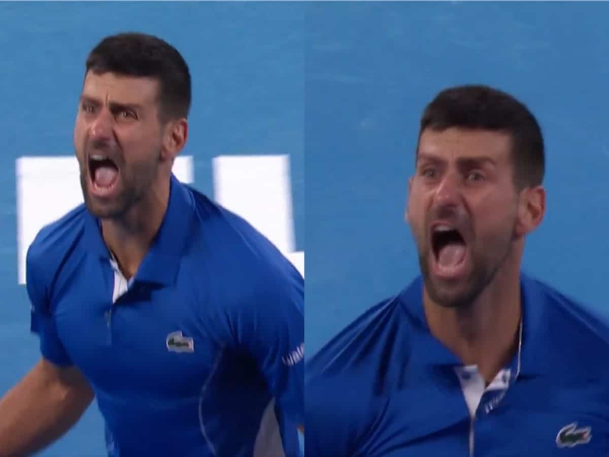 Novak Djokovic reacting after his win