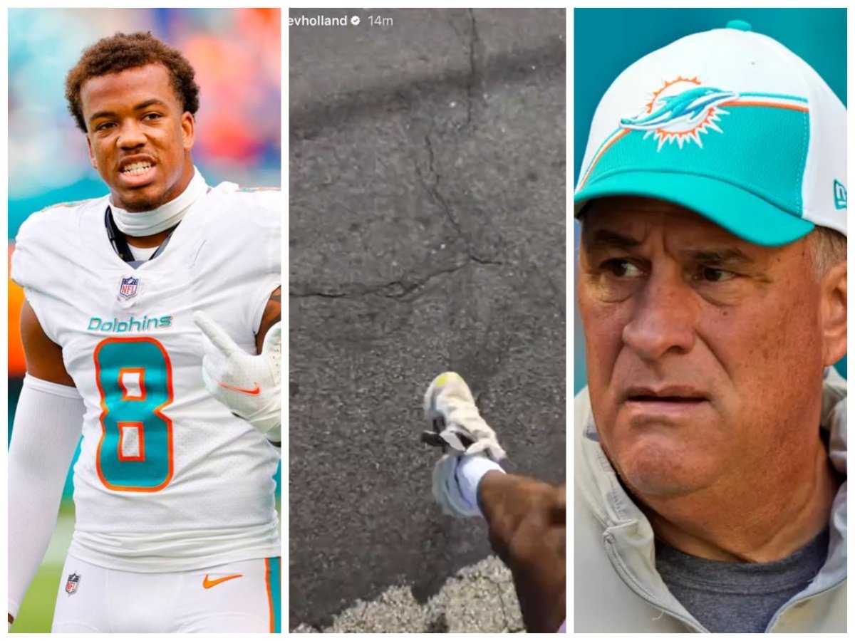 WATCH: Dolphins DB Jevon Holland ‘literally’ kicks rocks on IG live to celebrate Vic Fangio’s exit from the team