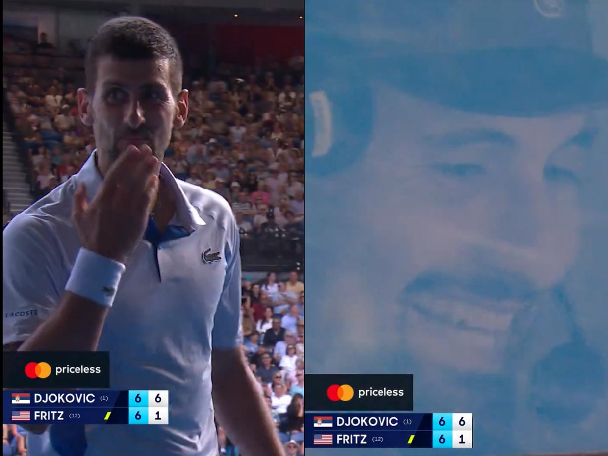 WATCH: Elated Novak Djokovic blows a kiss to Nick Kyrgios and the McEnroe brothers in the commentator’s box as the audience erupts in cheer at the Australian Open