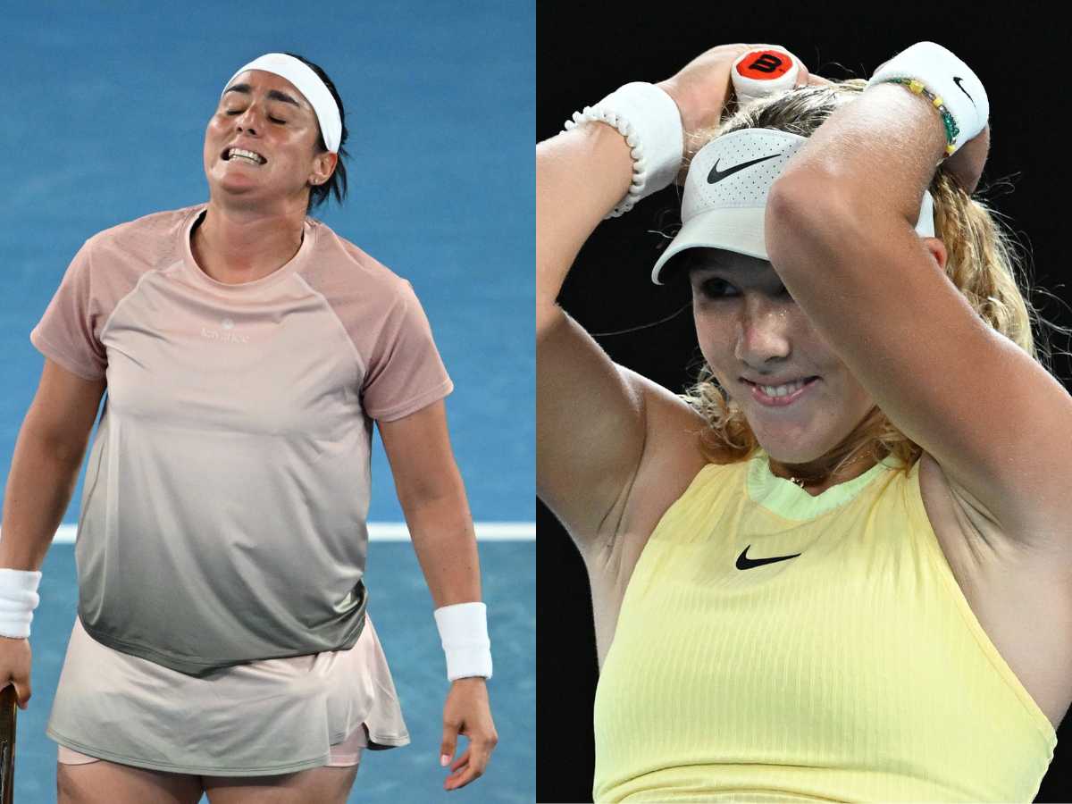 Ons Jabeur of Tunisia reacts during her 2nd round loss to Mirra Andreeva of Russia on Day 4 of the 2024 Australian Open at Melbourne Park in Melbourne