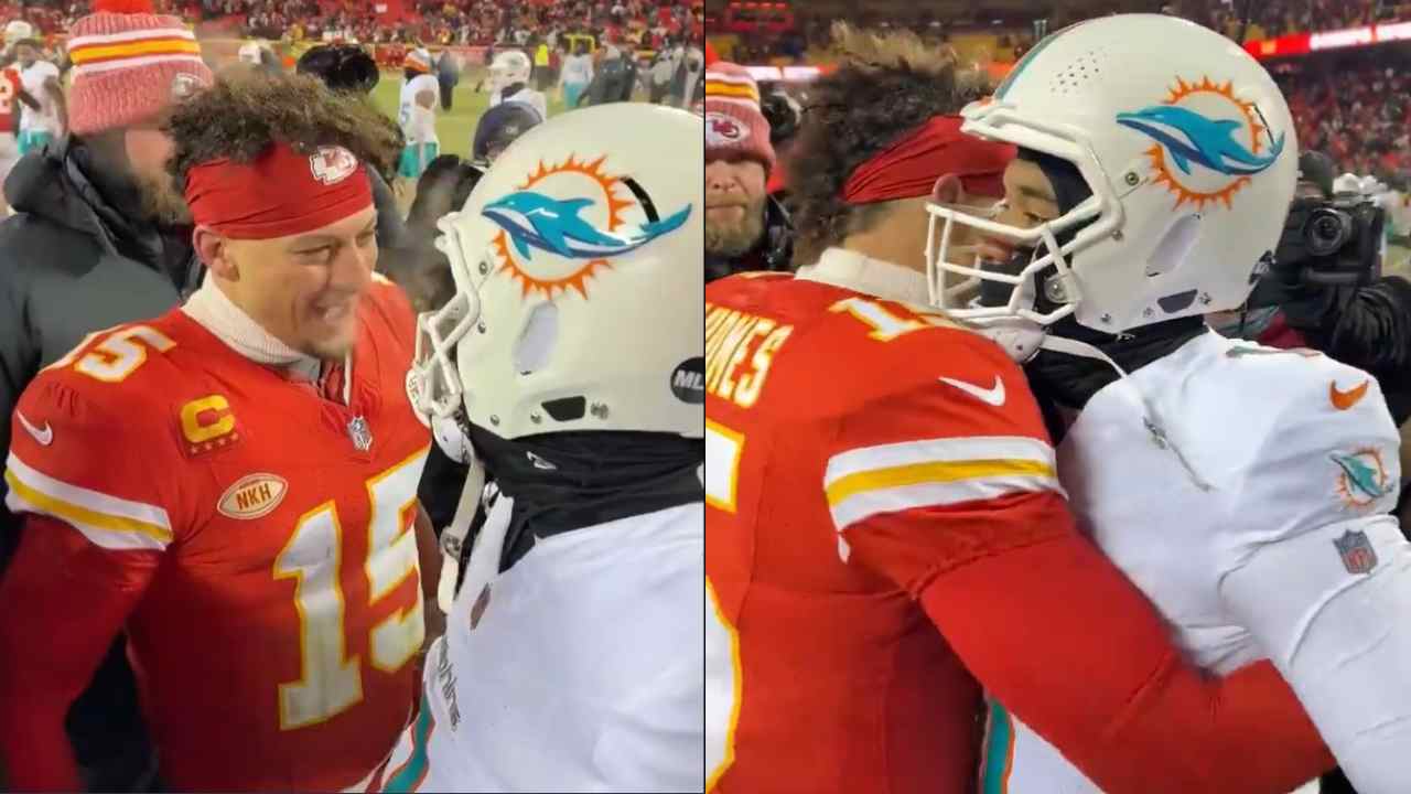 WATCH: “How f**king embarrassing!” – Dolphins QB Tua Tagovailoa asking Patrick Mahomes to exchange jerseys after losing to him in the playoff game has fans calling him ‘soft’