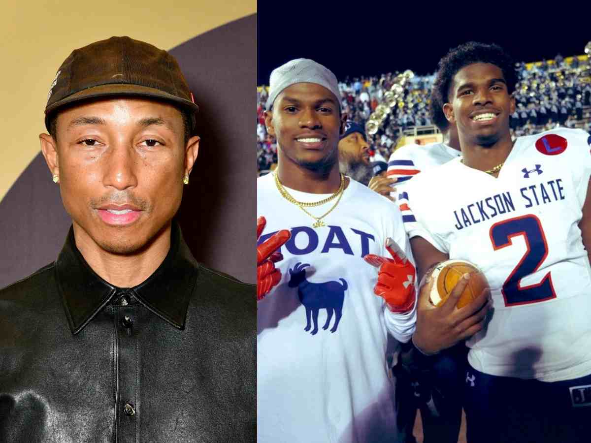 Pharrell Williams (L) and Shilo and Shedeur Sanders (R)