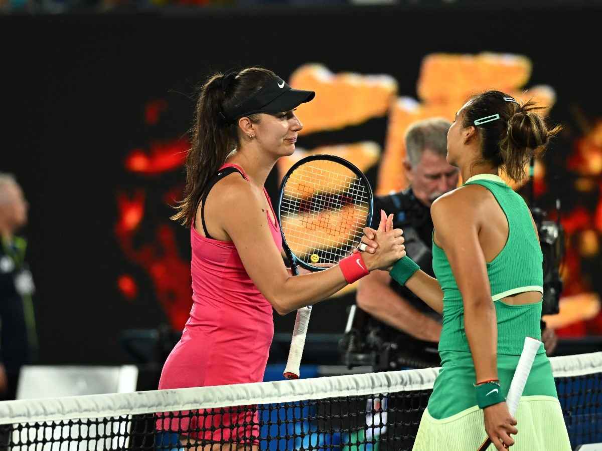 Océane Dodin and Qinwen Zheng after the 4th round match on Day 9 of the 2024 Australian Open at Melbourne Park in Melbourne, Monday, January 22, 2024.