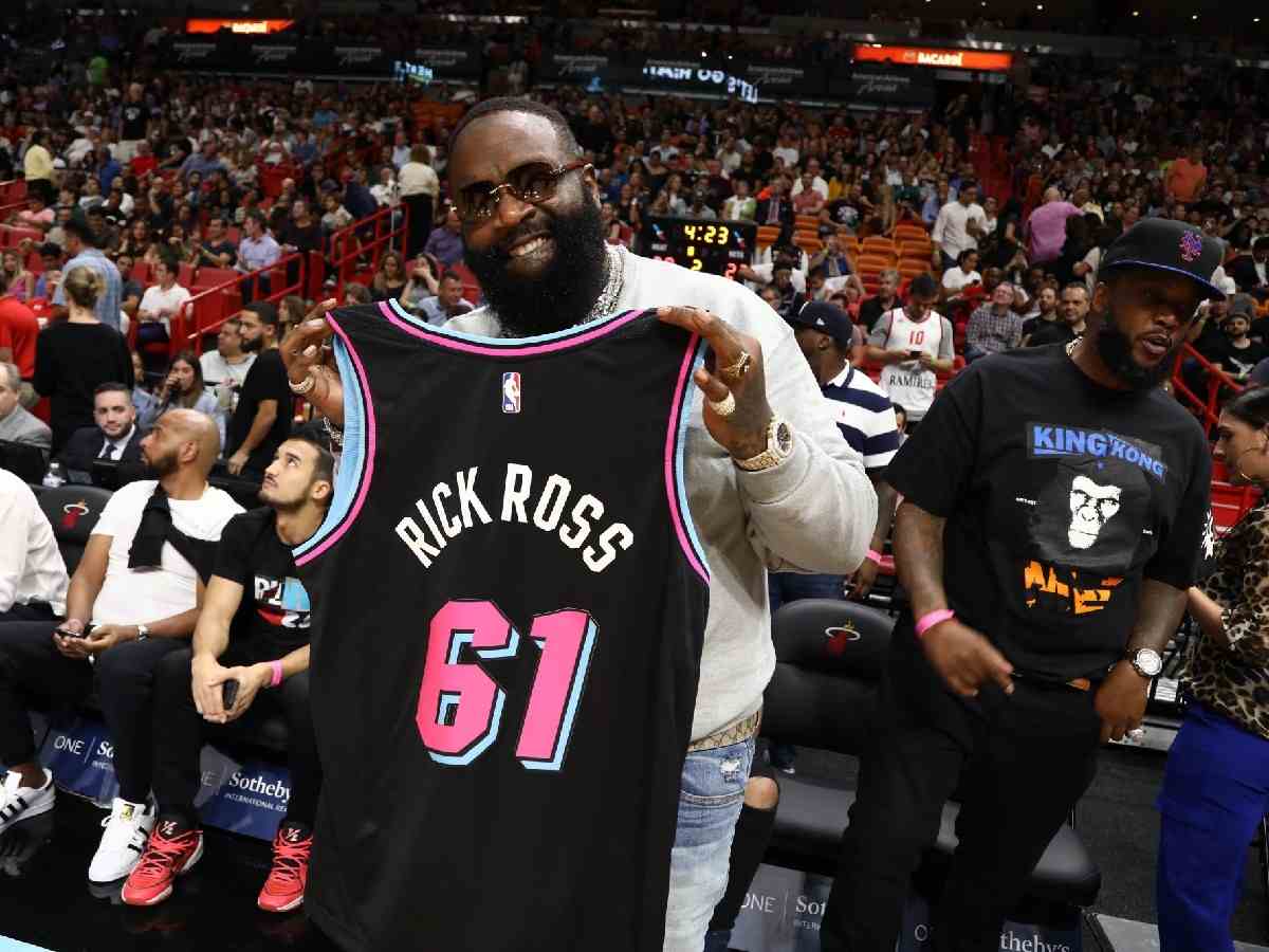 Rick Ross is a long time Miami Heat fan, often spending time courtside and even with players