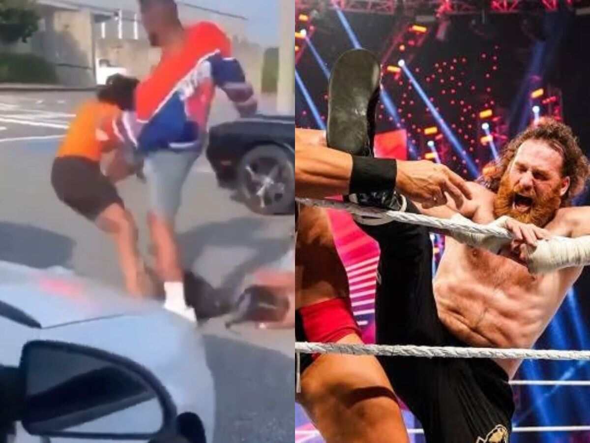 “Sami Zayn must be proud”- Social media goes wild after guy jump-kicks a female to save his girlfriend in street fight