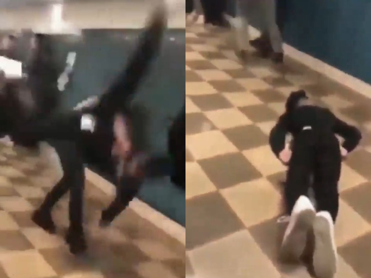 WATCH: Guy gets knocked out cold with WWE-inspired BODYSLAM on concrete in a school fight