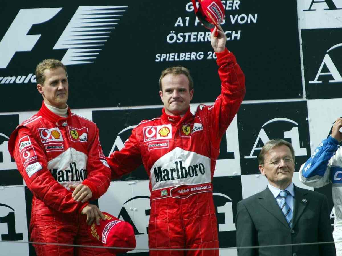 Michael Schumacher and Rubens Barrichello on the 2002 Austrian GP podium