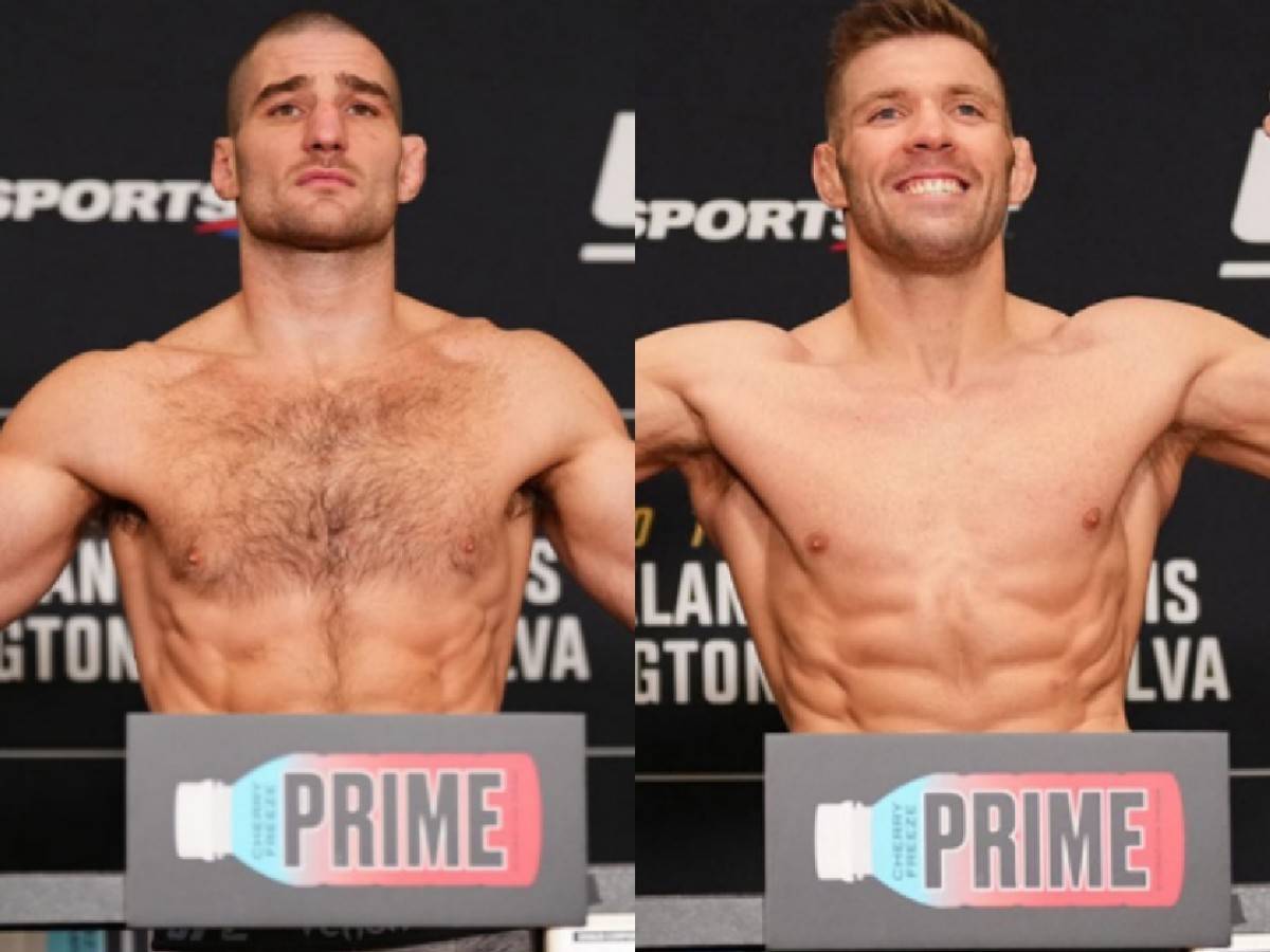 Sean Strickland and Dricus Du Plessis at the UFC 297 official weigh-ins