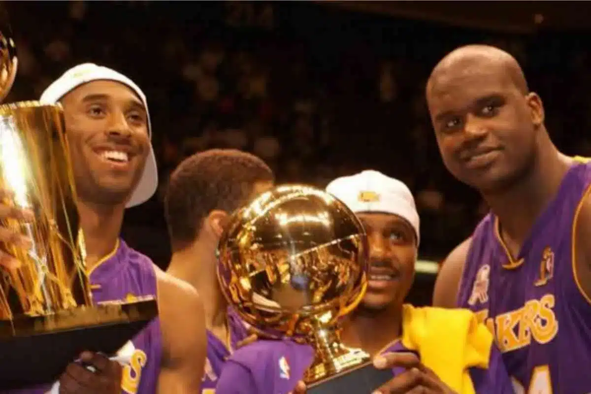 The Lakers celebrating their Championship win