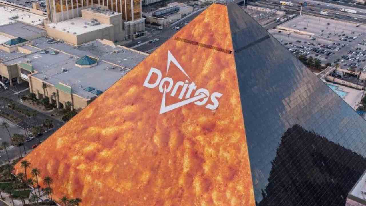 Media personnel to stay in huge pyramid shaped hotel in Las Vegas for Super Bowl, which will look like a giant Doritos chip