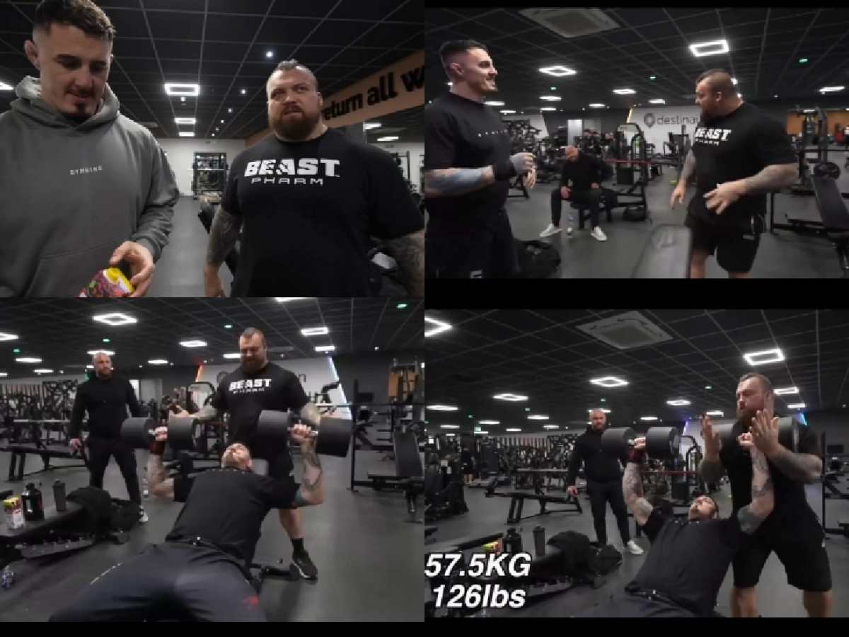 Tom Aspinall lifts weights with Eddie Hall