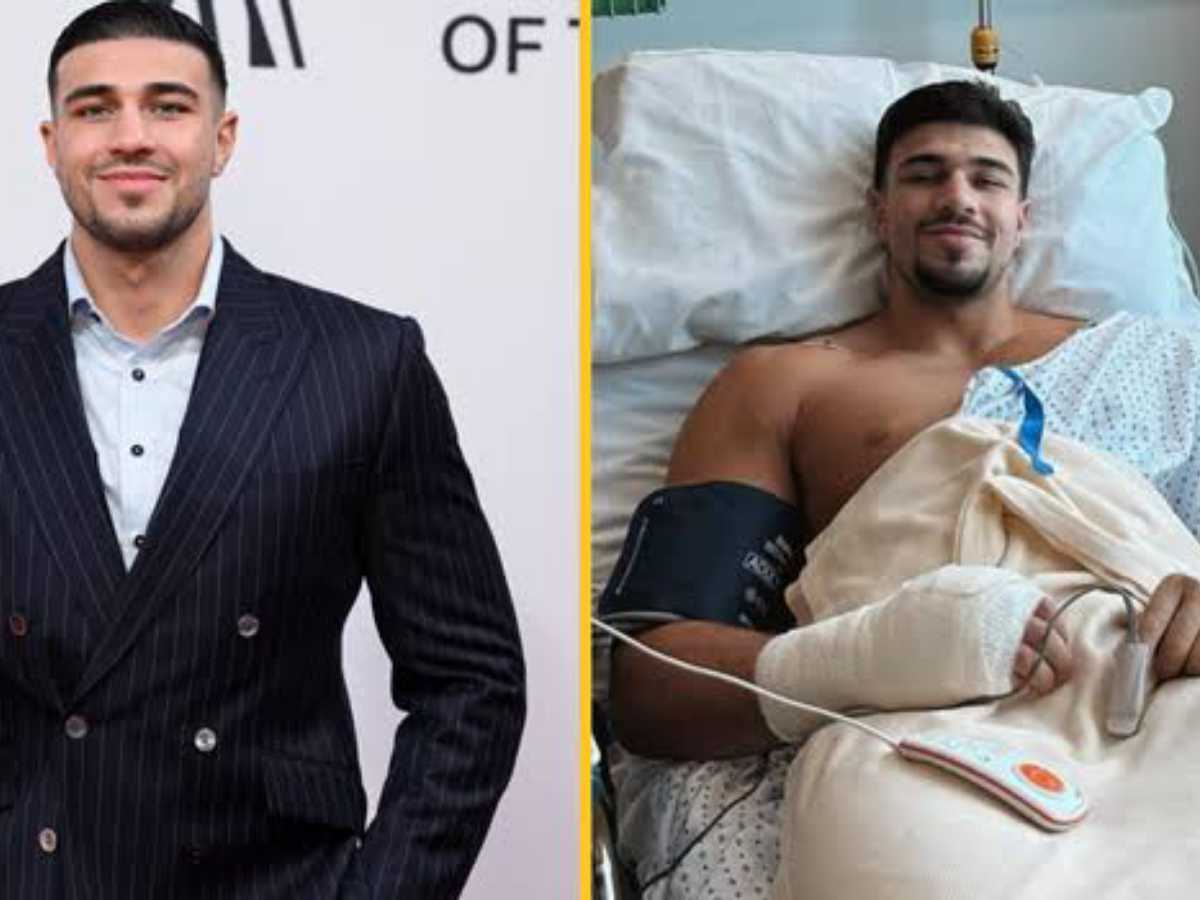 Tommy Fury in hospital bed post surgery of right hand