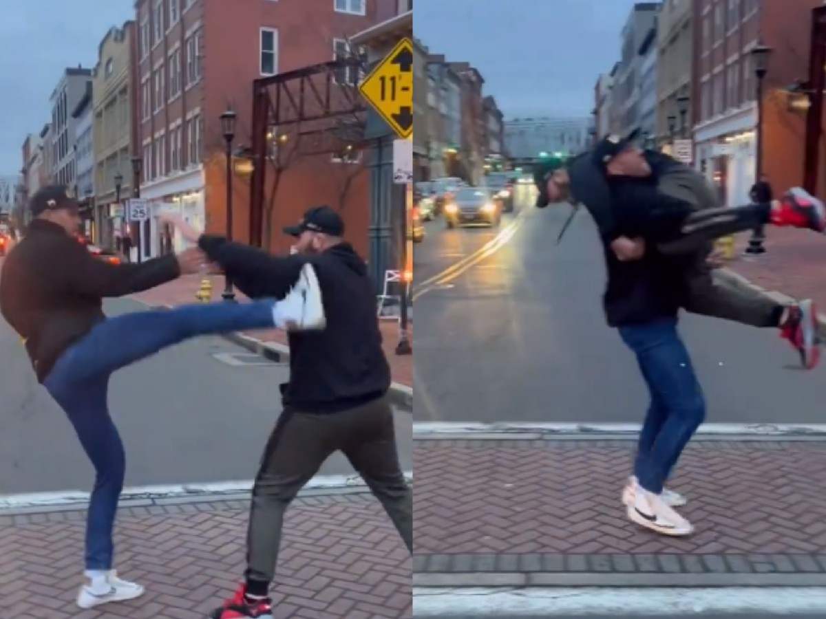 WATCH: ‘Me and the boys off couple pints’ – Alex Pereira and Glover Teixeira spar in the middle of the road; fans hilariously react