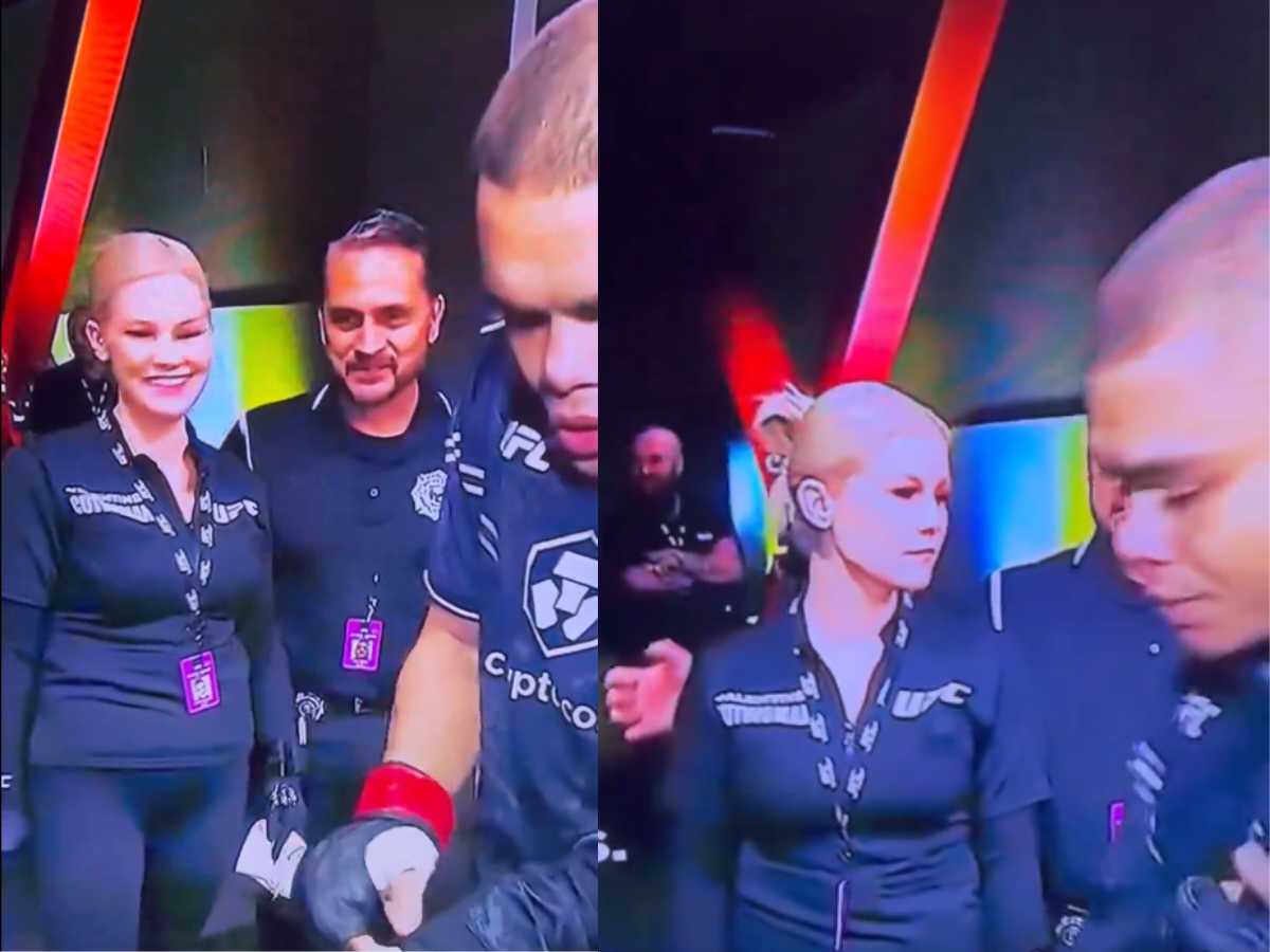 WATCH: “Boy caught in 4k” – UFC employee trolled for ‘rizzing’ female colleague as fighters prepare to step into octagon; fans react