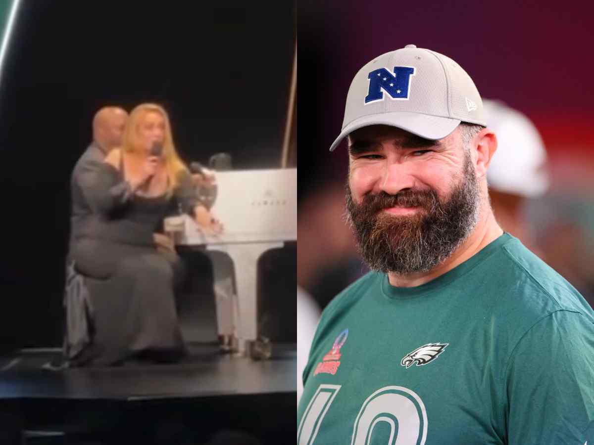 “You sound drunk!” Chiefs fan Adele brutally roasts Jason Kelce for yelling ‘Eagles’ in middle of her performance before Super Bowl