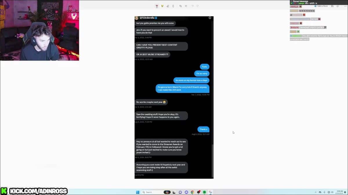 Adin Ross QTCinderella DMs