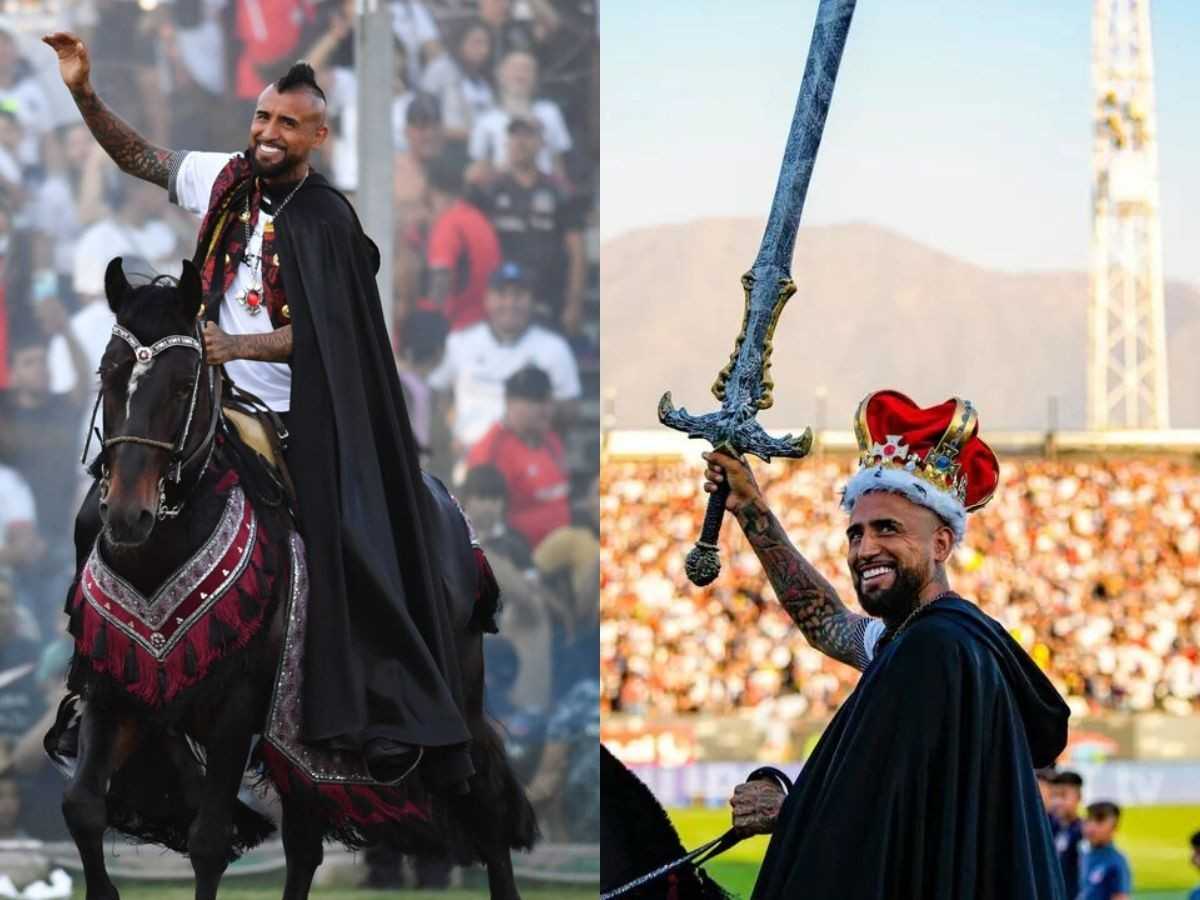 WATCH: Arturo Vidal’s epic Colo-Colo unveiling, returns after 17 years – Helicopter entrance, ROYAL horse ride, crown, and sword!