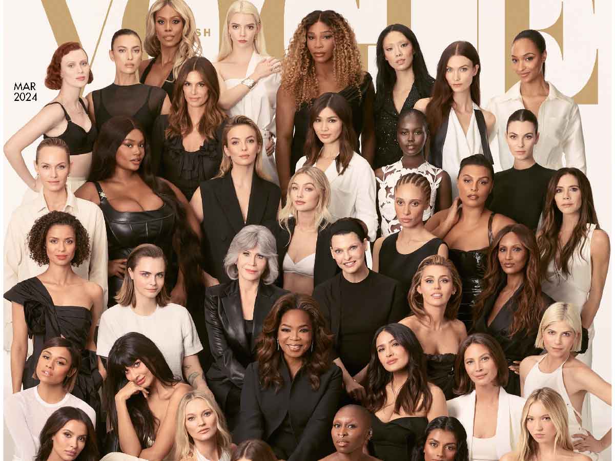 Serena Williams shares the flashlight with Dua Lipa, Oprah Winfrey, Gigi Hadid, Kate Moss, Miley Cyrus and 34 others as British Vogue dedicates a powerpack issue to womanhood