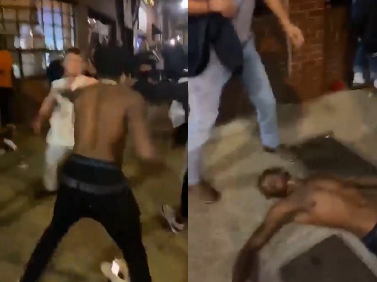 WATCH: “Is he alive?” – Brutal overhand right knocks shirtless man out cold in an MMA-style street fight; fans react