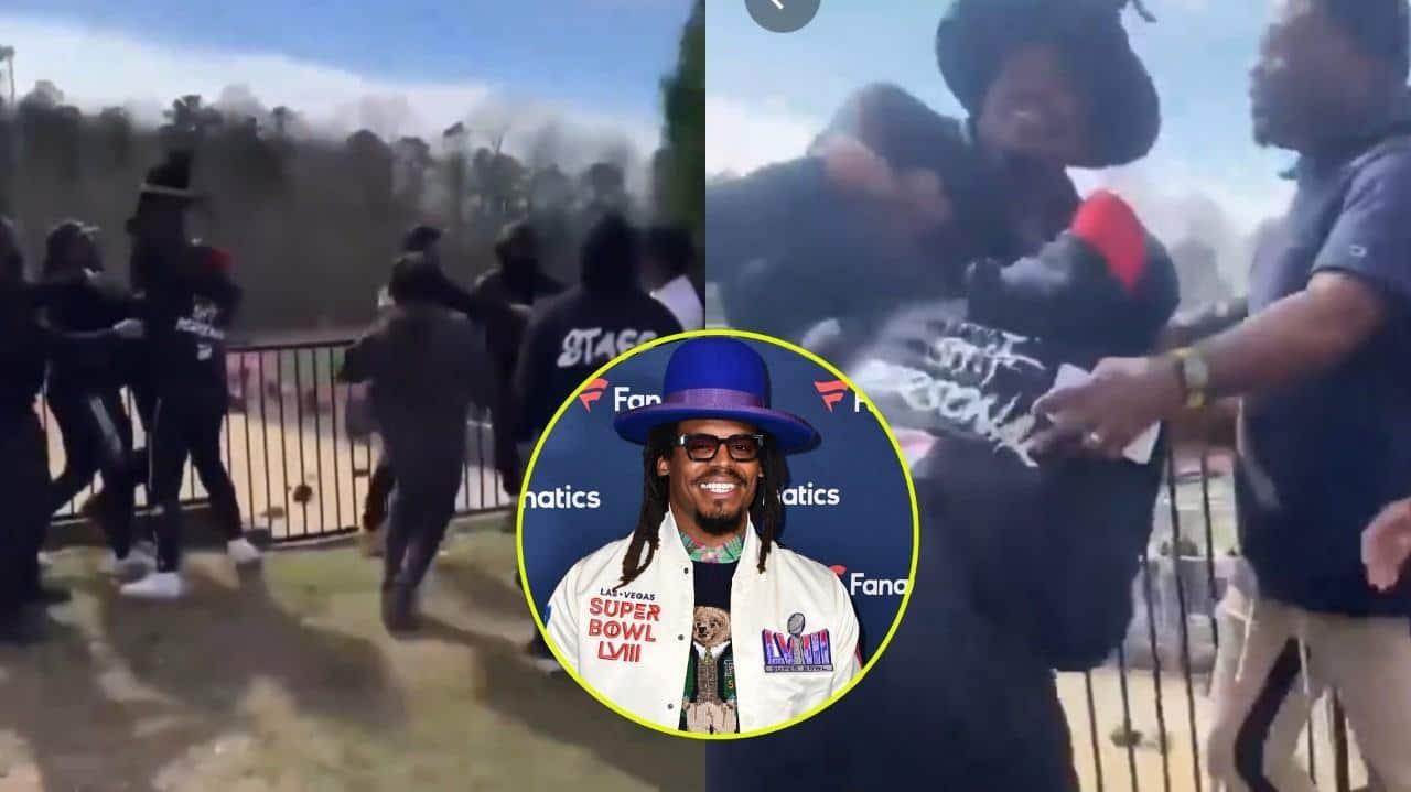 “Stop thinking y’all can put hands on pro athletes!!!” – Cam Newton effortlessly beating 6 guys who tried to fight him without even losing his hat has left fans impressed on social media