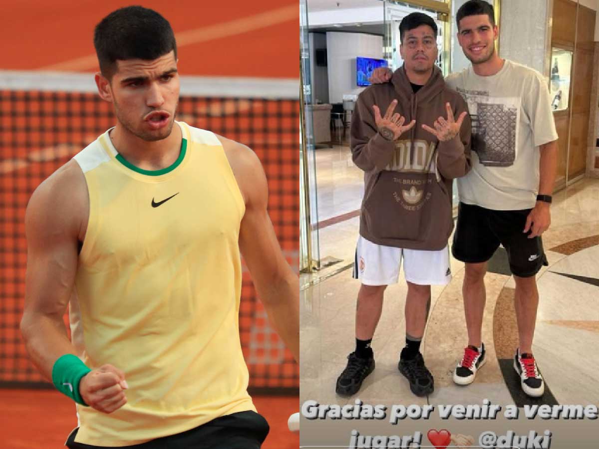 Carlos Alcaraz poses with heartfelt gratitude as popular Argentine rapper came down to watch his game