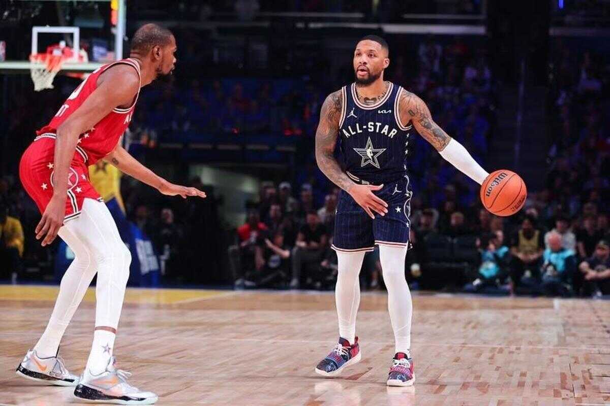 “Me and Kawhi was in awe…” Damian Lillard’s shooting INSANE half-court shot like free throw had Kevin Durant and Kawhi Leonard speechless