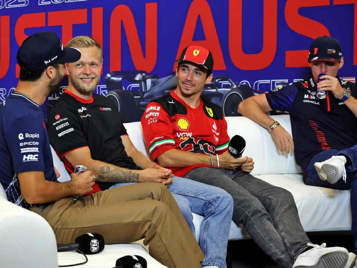 Daniel Ricciardo, Kevin Magnussen, Charles Leclerc, and Max Verstappen