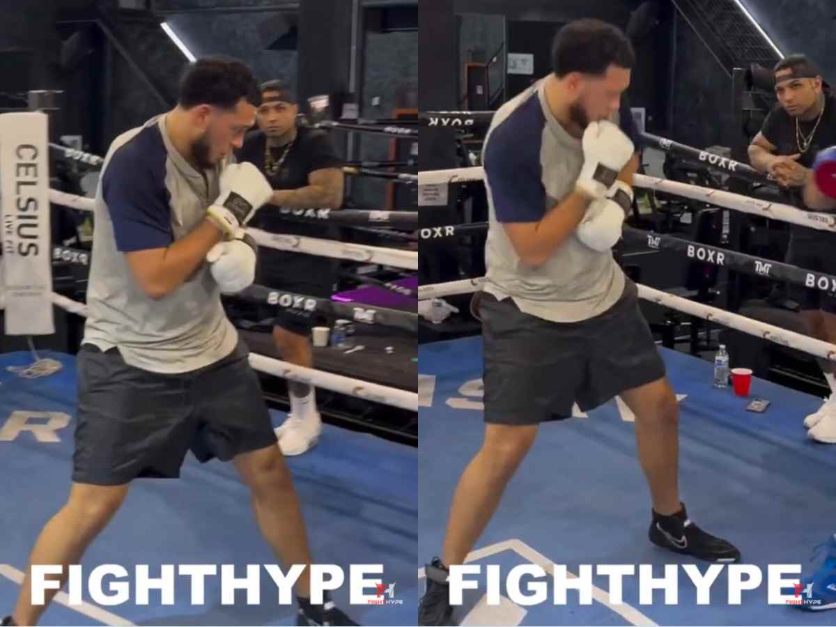 WATCH: David Benavidez taunts Canelo Alvarez for ducking the fight by flaunting Floyd Mayweather’s iconic shoulder roll