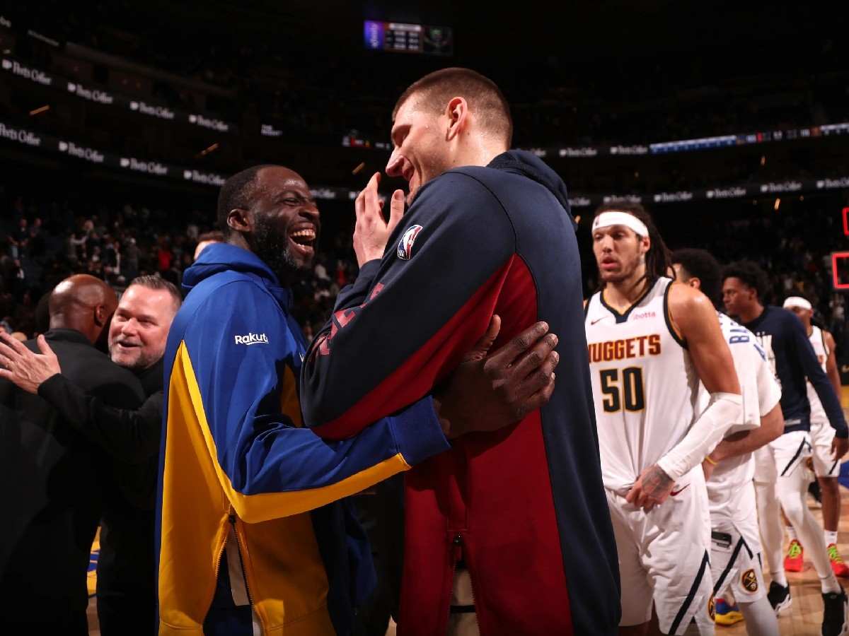 Draymond Green and Nikola Jokic post-game