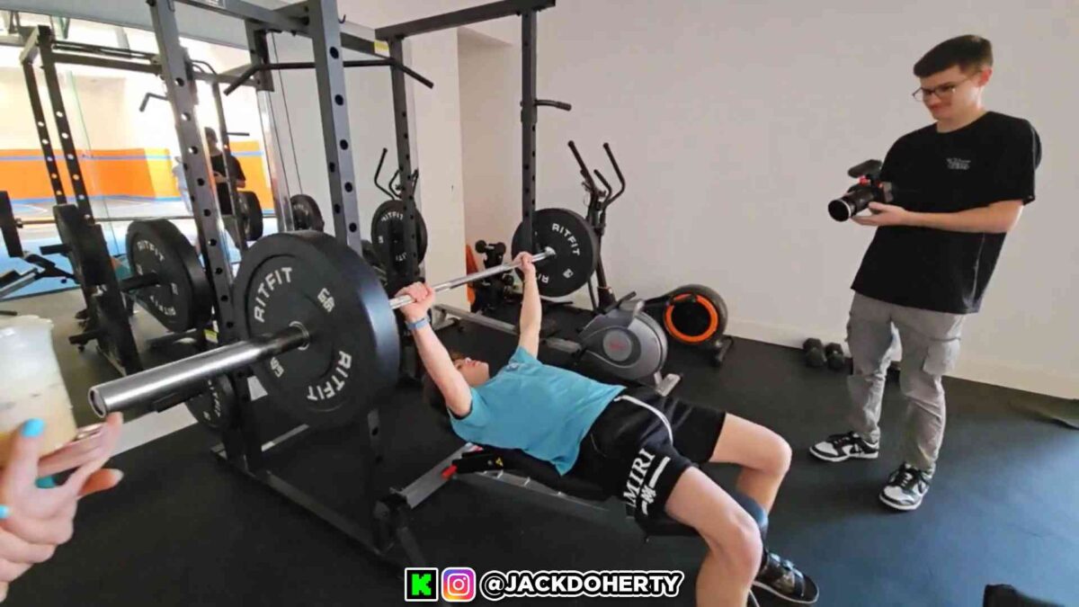 "We were so close!" - Jack Doherty almost squishes himself after trying to bench press at the gym without a spotter leaving fans in splits 1 Internet Delinquent Jack Doherty's massive fail at the gym, almost gets squished while bench pressing without a spotter