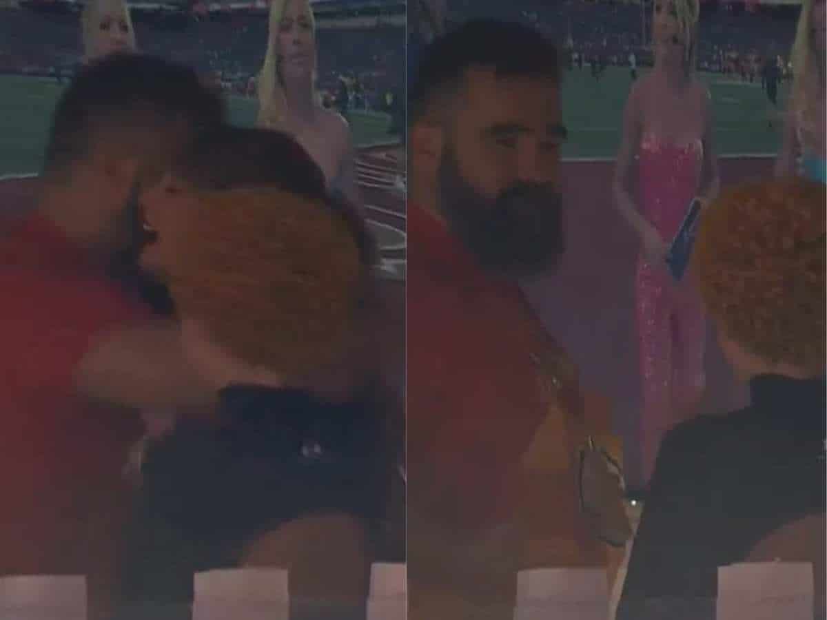 WATCH: Jason Kelce links up with Ice Spice after hugging brother Travis Kelce’s girlfriend Taylor Swift at Super Bowl