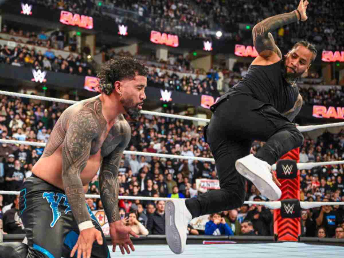 Jimmy Uso superkicking Jey Uso