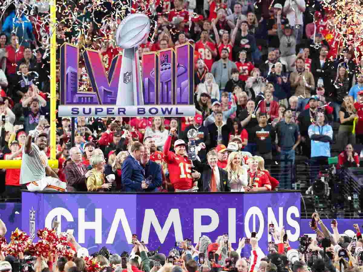 Kansas City Chiefs and QB Patrick Mahomes celebrating consecutive Super Bowl win