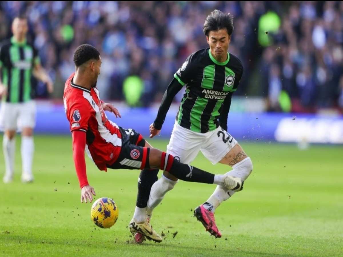 WATCH: Sheffield United player claims ‘HORROR’ tackle on Kaoru Mitoma by teammate WASN’T a red card!