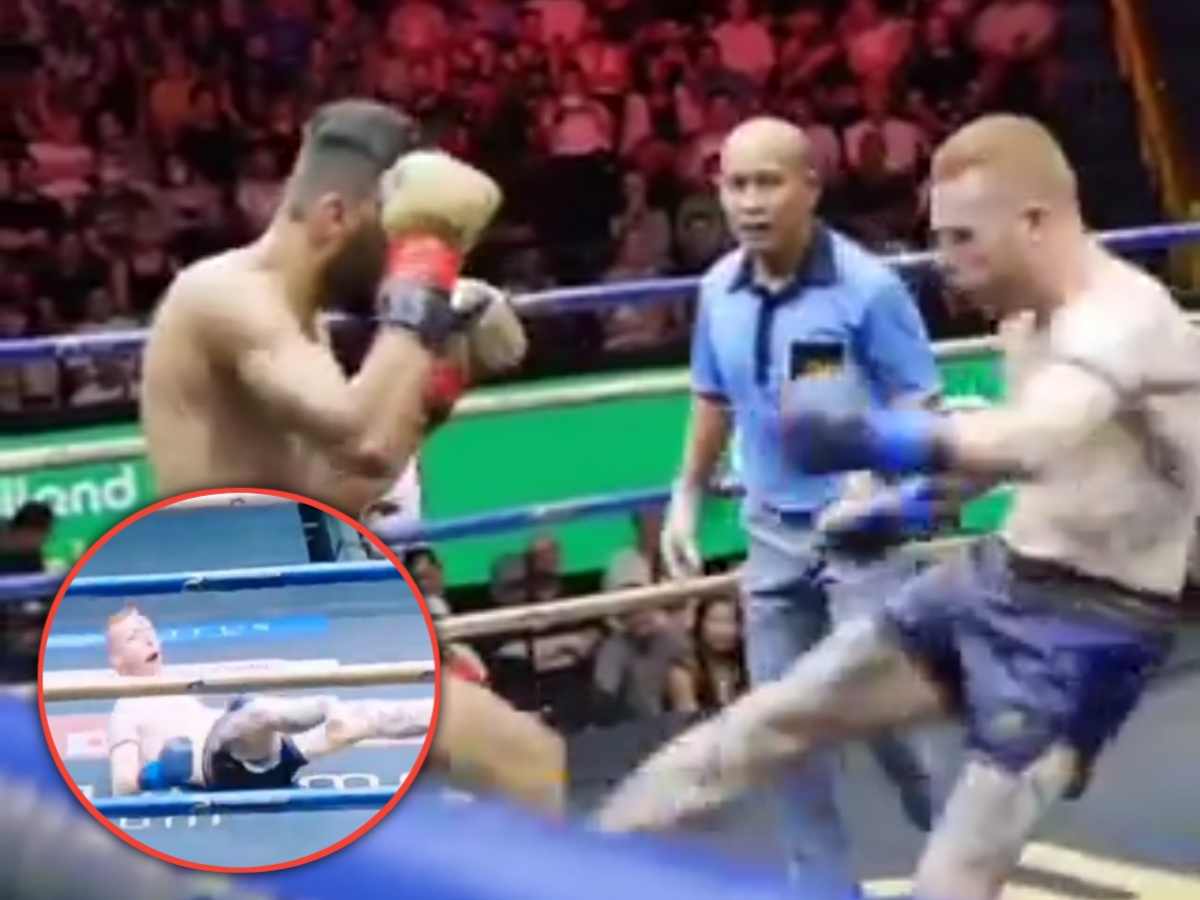 GRAPHIC WARNING! Fighter SHOCKINGLY breaks leg after throwing calf kick in Muay Thai fight