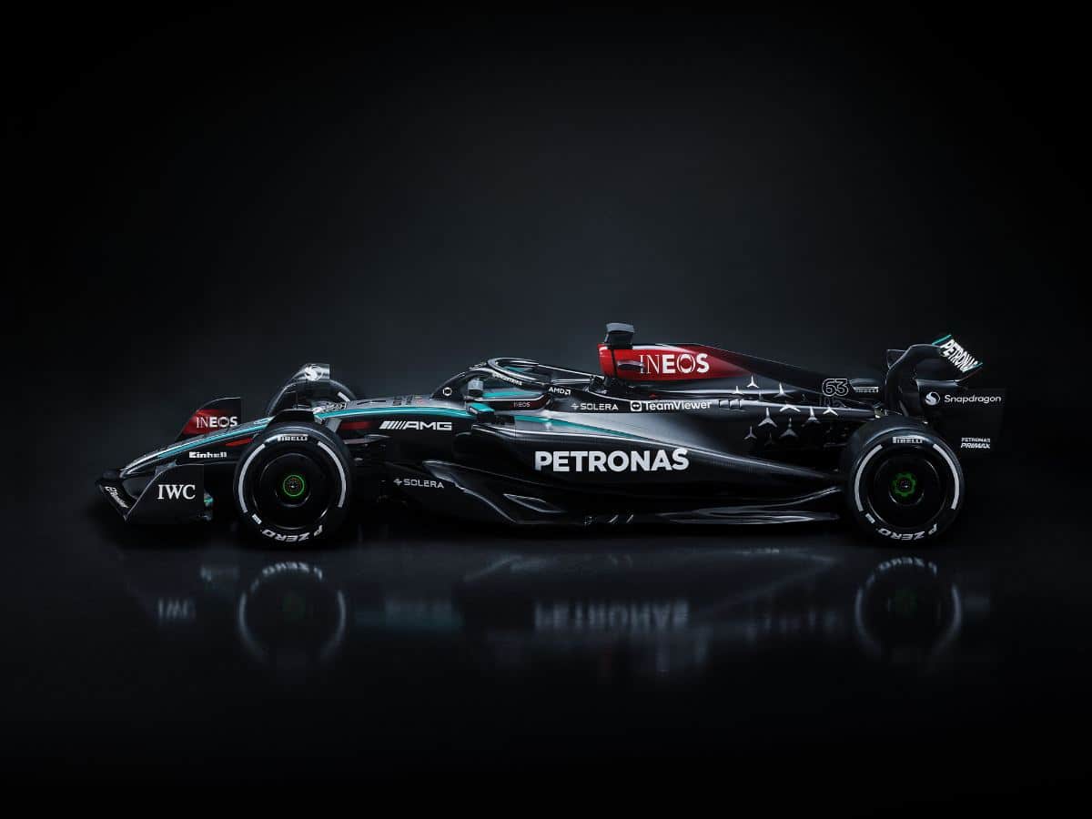 The Mercedes W15 to be driven by Lewis Hamilton and George Russell