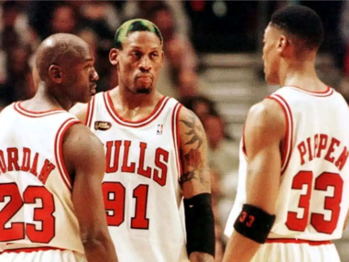 Michael Jordan, Dennis Rodman and Scottie Pippen