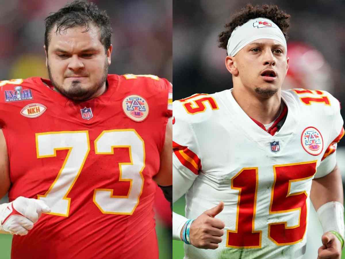 Nick Allegretti (L) and Patrick Mahomes (R)