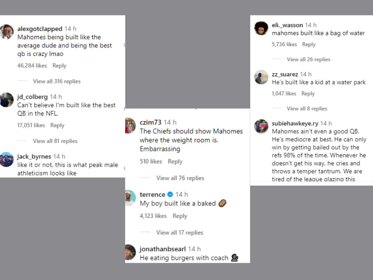 Some comments by Instagram users on Patrick Mahomes' 'dad-bod' 