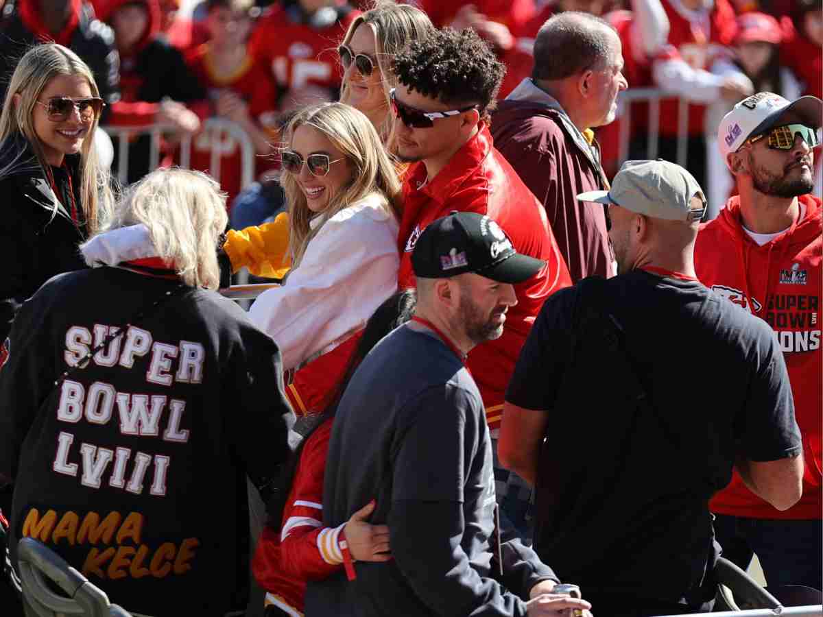 Patrick Mahomes with his wife, Brittany at victory parade