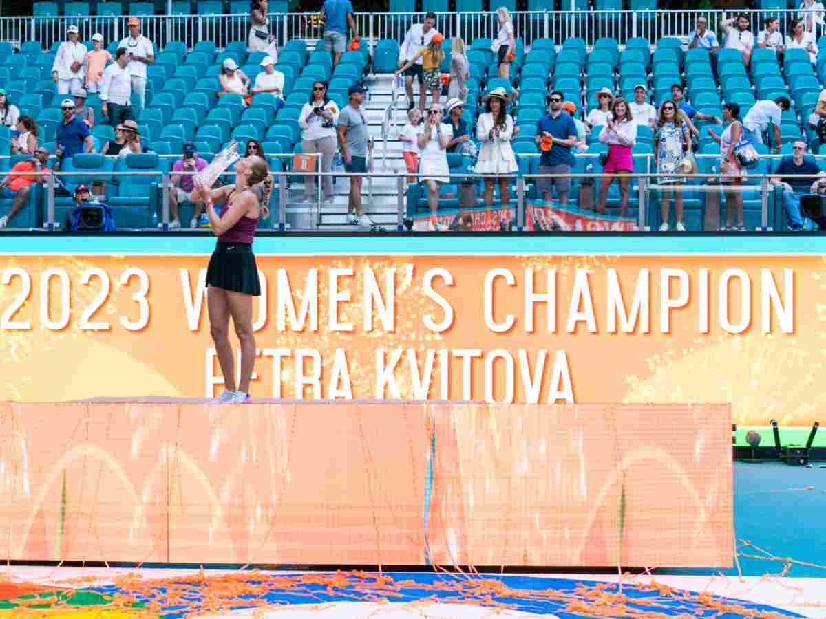 Petra Kvitova (CZE) during the trophy ceremony after winning the Women™s Final of the Miami Open on April 1, 2023 at Hard Rock Stadium in Miami Gardens