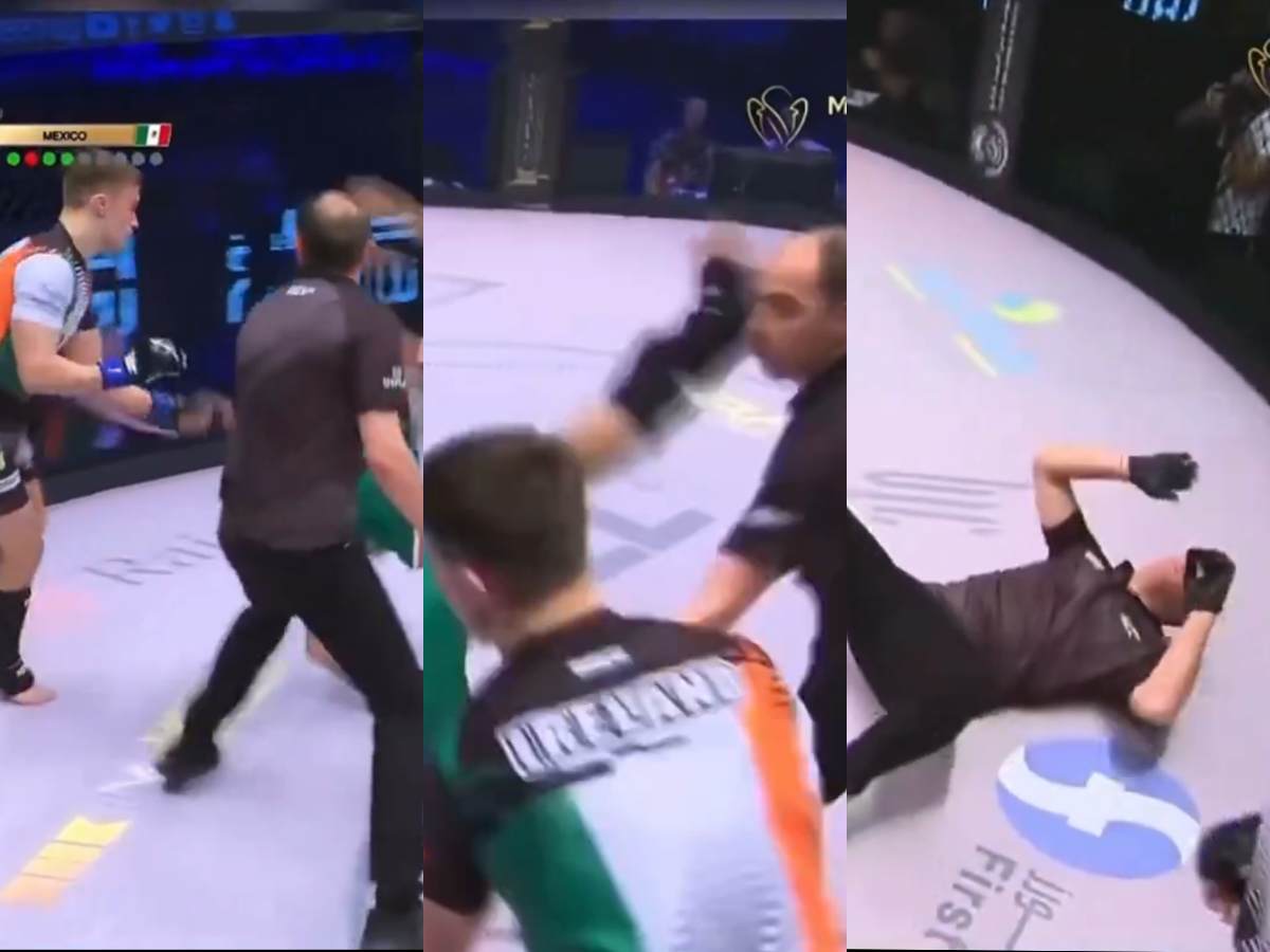 WATCH: “Dumba** ref takes himself out” – Cartwheeling fighter knocks out referee sending fight fans into frenzy