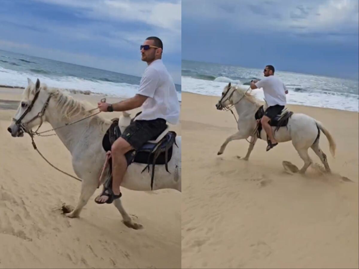 WATCH: “Trying to be Dagestani” – Sean Strickland catches fans off-guard after riding horse on beach after loss to Dricus du Plessis