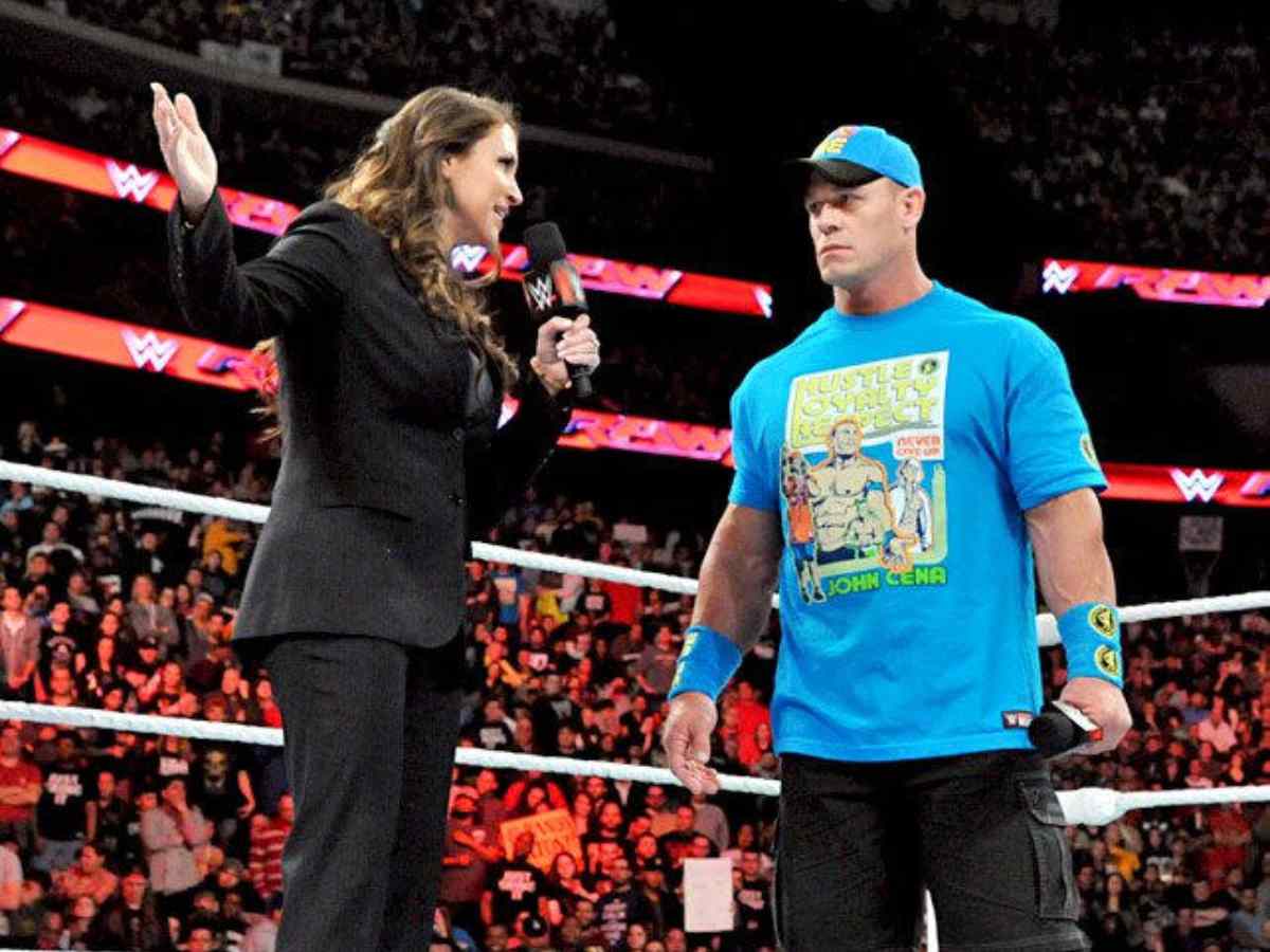 Stephanie McMahon and John Cena during a promo segment