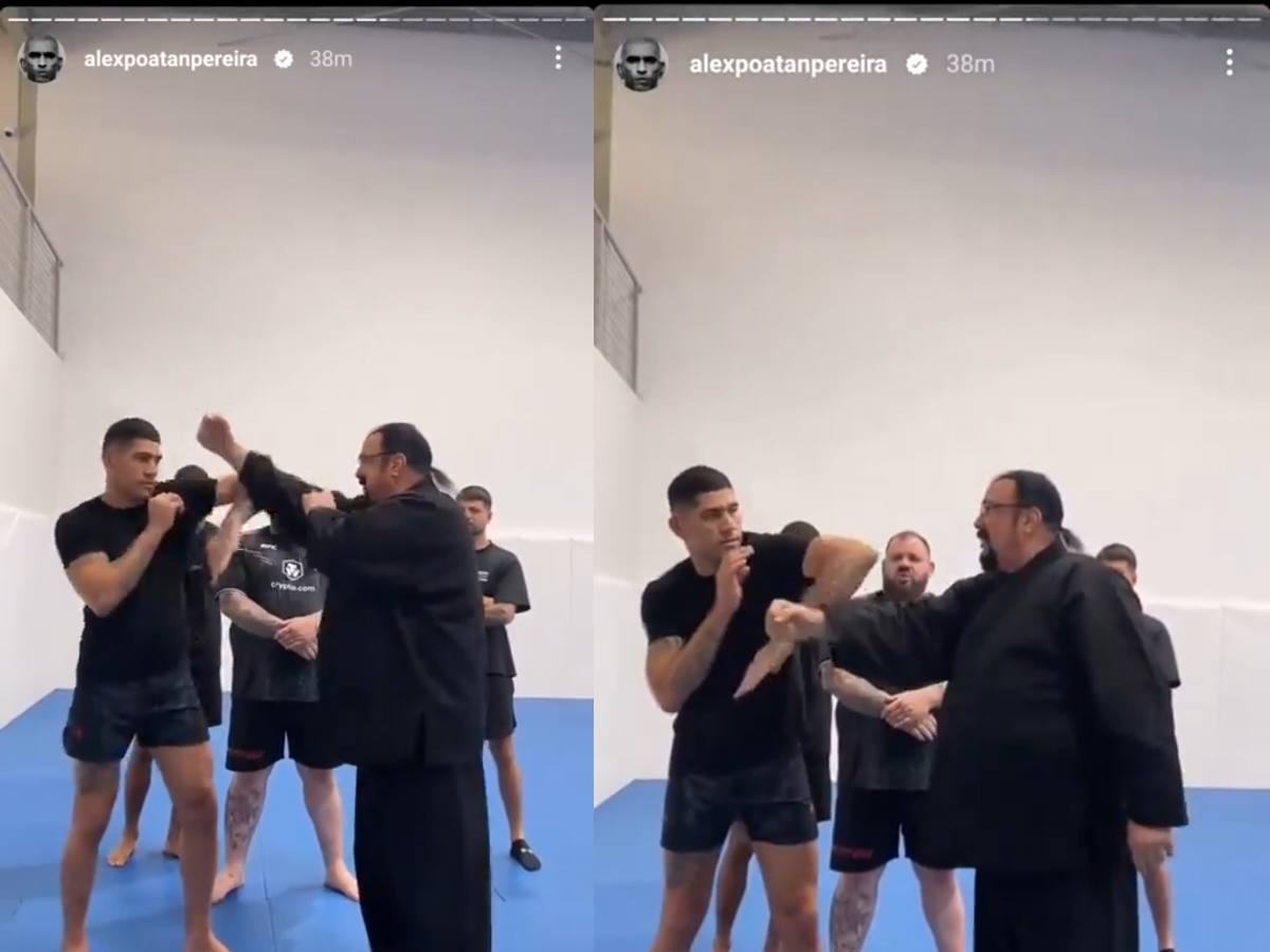 Steven Seagal teaches fight technique to Alex Pereira