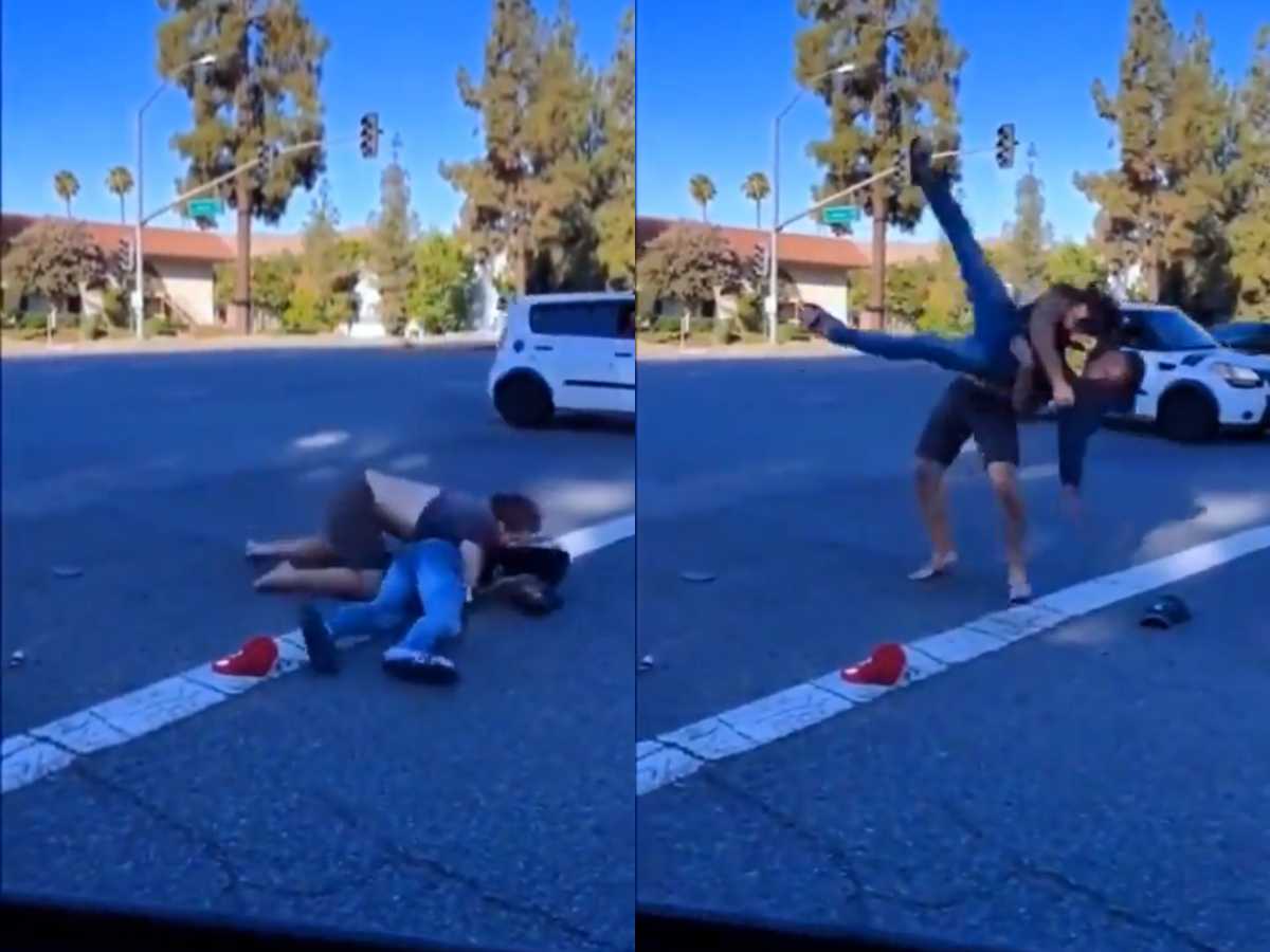 WATCH: Man unable to walk straight after receiving brutal WWE-like finisher on concrete in a street fight