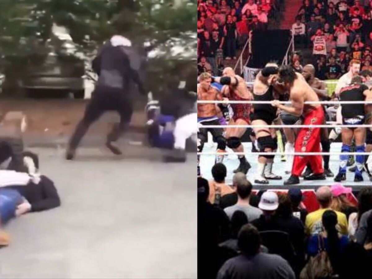 WATCH: “Chaotic comedy of errors!”- All hell breaks loose as one-on-one street fight turns into wild WWE Royal Rumble