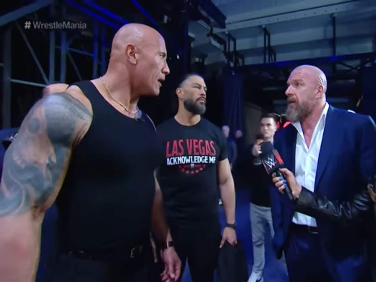 “This is absolute cinema”-WWE Universe stunned after The Rock drops F-bomb while confronting Triple H at WrestleMania 40 press conference