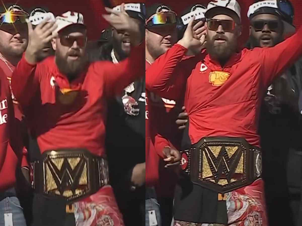 WWE reacts to Taylor Swift’s boyfriend Travis Kelce rocking WWE Championship during the Super Bowl victory parade